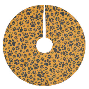 Dog Paws Black & White Polka Dot auf Dahlia Orange Polyester Weihnachtsbaumdecke
