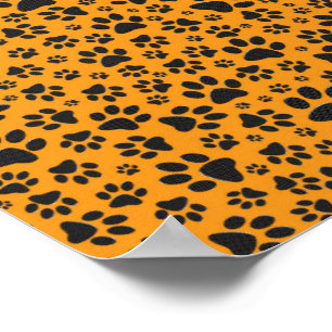 Dog Paws Black & White Polka Dot auf Dahlia Orange Poster