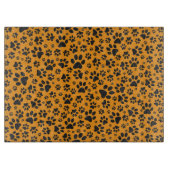 Dog Paws Black & White Polka Dot auf Dahlia Orange Schneidebrett (Vorderseite)