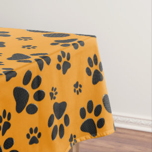 Dog Paws Black & White Polka Dot auf Dahlia Orange Tischdecke