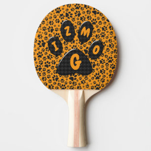 Dog Paws Black & White Polka Dot auf Dahlia Orange Tischtennis Schläger