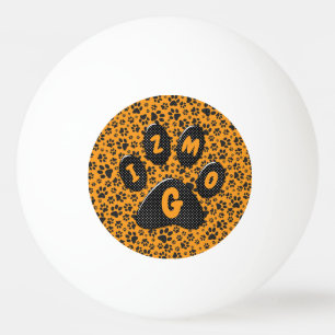 Dog Paws Black & White Polka Dot auf Dahlia Orange Tischtennisball