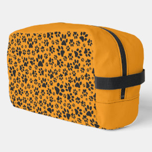 Dog Paws Black & White Polka Dot auf Dahlia Orange Waschbeutel