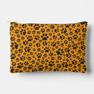 Dog Paws Black & White Polka Dot auf Dahlia Orange Zubehörtasche