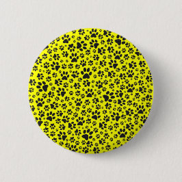 Dog Paws Black & White Polka Dot auf gelb Button