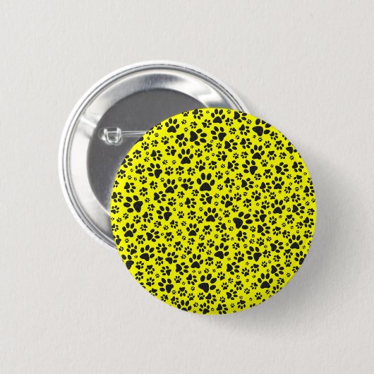 Dog Paws Black & White Polka Dot auf gelb Button (Vorne & Hinten)