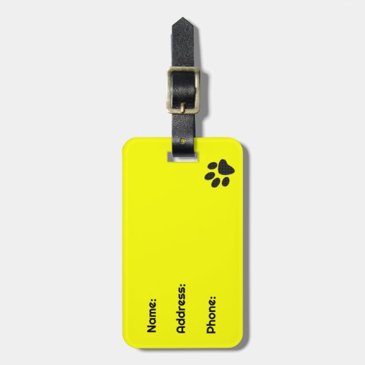 Dog Paws Black & White Polka Dot auf gelb Gepäckanhänger (Vorderseite vertikal)