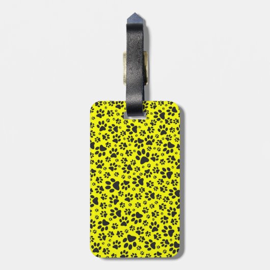Dog Paws Black & White Polka Dot auf gelb Gepäckanhänger (Rückseite vertikal)