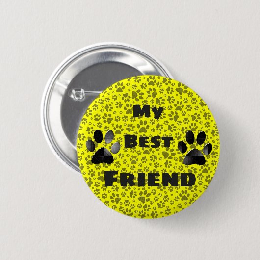 Dog Paws Black & White Polka Dot auf gelber Taste Button (Vorne & Hinten)