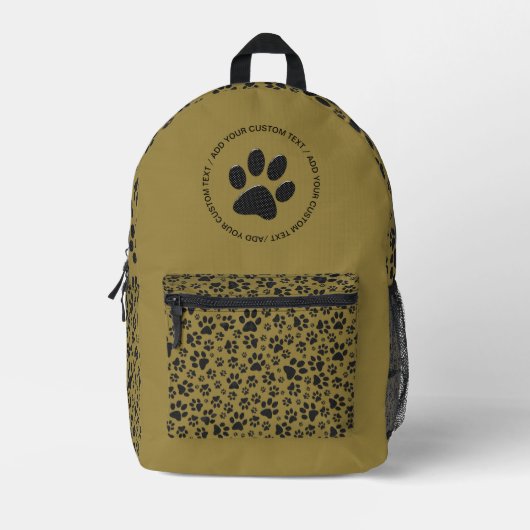 Dog Paws Black & White Polka Dot auf militärischem Bedruckter Rucksack (Vorderseite)