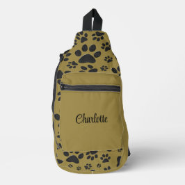 Dog Paws Black & White Polka Dot auf militärischem Crossbody Bag