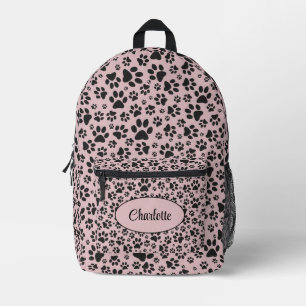 Dog Paws Black & White Polka Dot auf rosa Charlott Bedruckter Rucksack