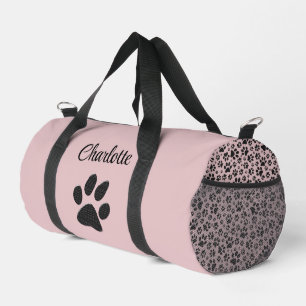 Dog Paws Black & White Polka Dot auf rosa Charlott Duffle Bag
