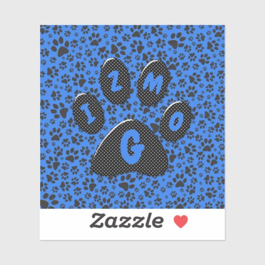Dog Paws Black & White Polka Dot auf Tech Blue Aufkleber (Blatt)