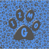 Dog Paws Black & White Polka Dot auf Tech Blue Aufkleber (Vorderseite)