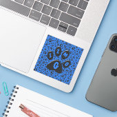 Dog Paws Black & White Polka Dot auf Tech Blue Aufkleber (Laptop mit iPhone)