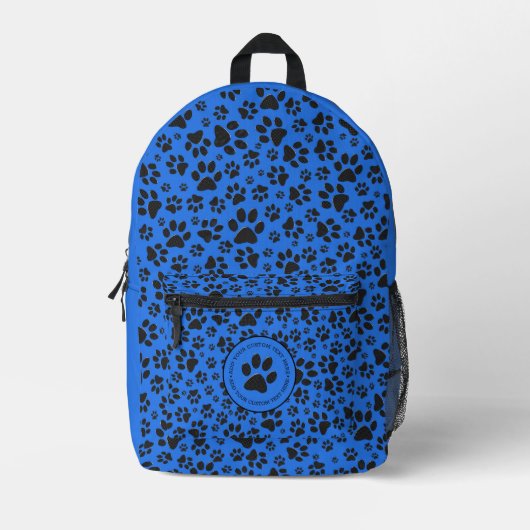 Dog Paws Black & White Polka Dot auf Tech Blue Bedruckter Rucksack (Vorderseite)