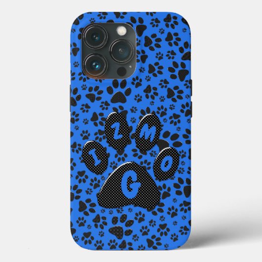 Dog Paws Black & White Polka Dot auf Tech Blue Case-Mate iPhone Hülle (Rückseite)