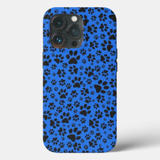 Dog Paws Black & White Polka Dot auf Tech Blue Case-Mate iPhone Hülle (Rückseite)