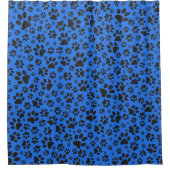 Dog Paws Black & White Polka Dot auf Tech Blue Duschvorhang (Vorderseite)