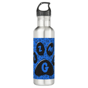 Dog Paws Black & White Polka Dot auf Tech Blue Edelstahlflasche