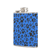 Dog Paws Black & White Polka Dot auf Tech Blue Flachmann (Links)