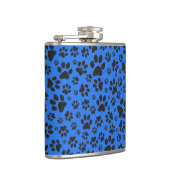 Dog Paws Black & White Polka Dot auf Tech Blue Flachmann (Rechts)