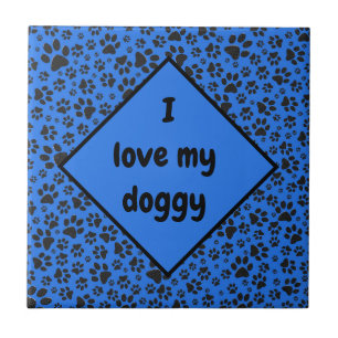 Dog Paws Black & White Polka Dot auf Tech Blue Fliese