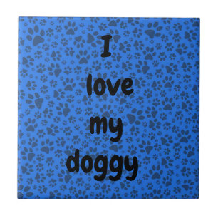 Dog Paws Black & White Polka Dot auf Tech Blue Fliese