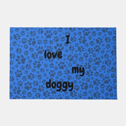 Dog Paws Black & White Polka Dot auf Tech Blue Fußmatte (Vorderseite)