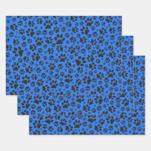 Dog Paws Black & White Polka Dot auf Tech Blue Geschenkpapier Set