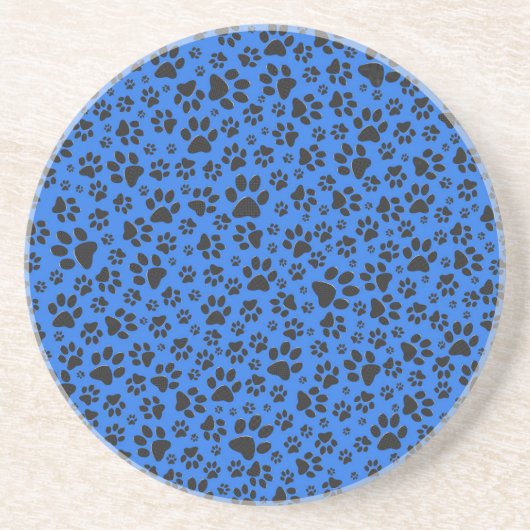 Dog Paws Black & White Polka Dot auf Tech Blue Getränkeuntersetzer (Vorne)