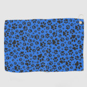 Dog Paws Black & White Polka Dot auf Tech Blue Golfhandtuch (Horizontal)