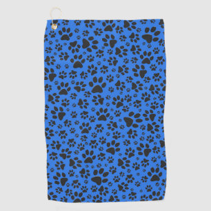 Dog Paws Black & White Polka Dot auf Tech Blue Golfhandtuch