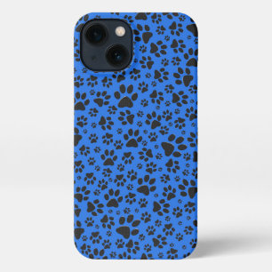 Dog Paws Black & White Polka Dot auf Tech Blue iPhone 13 Hülle
