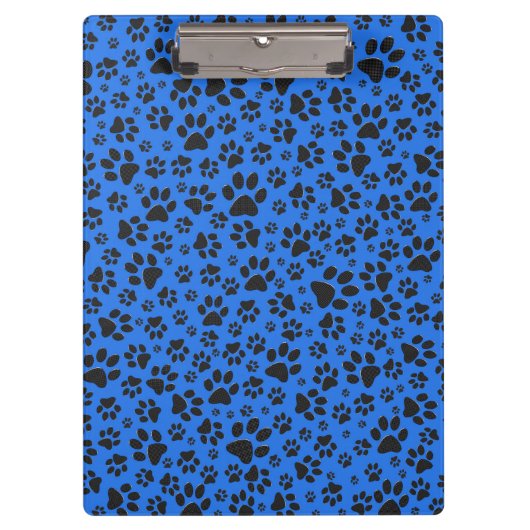 Dog Paws Black & White Polka Dot auf Tech Blue Klemmbrett (Vorderseite)