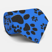 Dog Paws Black & White Polka Dot auf Tech Blue Krawatte (Gerollt)