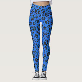 Dog Paws Black & White Polka Dot auf Tech Blue Leggings