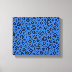 Dog Paws Black & White Polka Dot auf Tech Blue Leinwanddruck