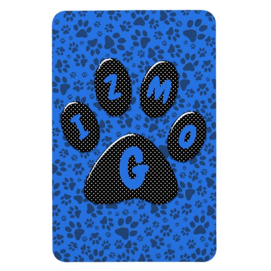 Dog Paws Black & White Polka Dot auf Tech Blue Magnet (Vertikal)
