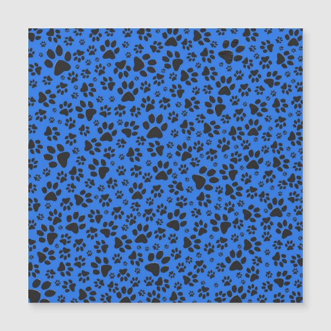Dog Paws Black & White Polka Dot auf Tech Blue Magnetkarte (Vorderseite)