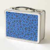 Dog Paws Black & White Polka Dot auf Tech Blue Metall Brotdose (Rückseite)