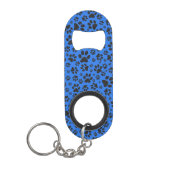 Dog Paws Black & White Polka Dot auf Tech Blue Mini Flaschenöffner (Vorderseite)