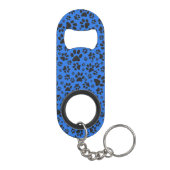 Dog Paws Black & White Polka Dot auf Tech Blue Mini Flaschenöffner (Rückseite)