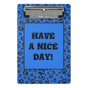 Dog Paws Black & White Polka Dot auf Tech Blue Mini Klemmbrett