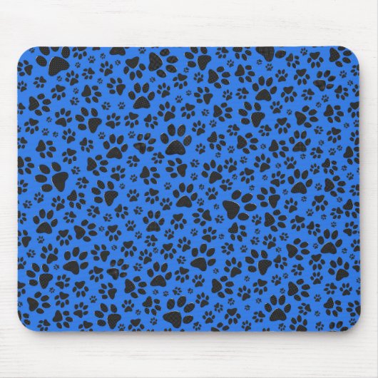 Dog Paws Black & White Polka Dot auf Tech Blue Mousepad (Vorne)
