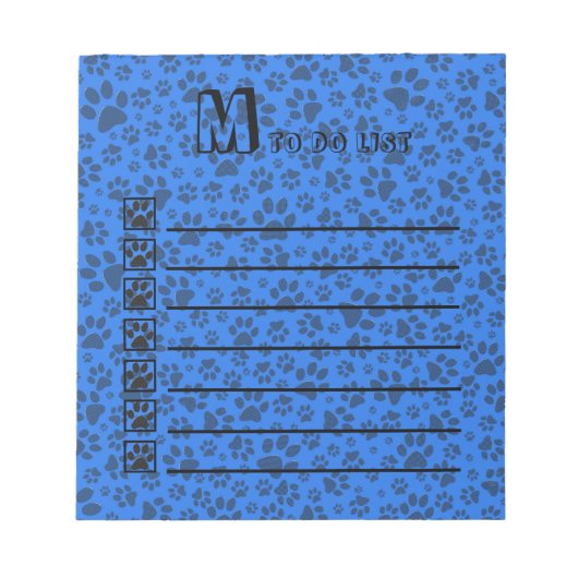 Dog Paws Black & White Polka Dot auf Tech Blue Notizblock (Vorderseite)
