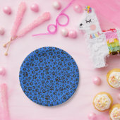 Dog Paws Black & White Polka Dot auf Tech Blue Pappteller (Party)