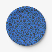 Dog Paws Black & White Polka Dot auf Tech Blue Pappteller (Vorderseite)
