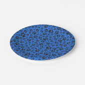 Dog Paws Black & White Polka Dot auf Tech Blue Pappteller (Schrägansicht)
